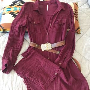 Free People burgundy shirt dress